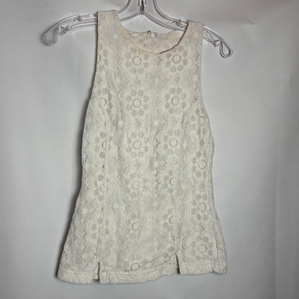 Y2K Banana Republic Womens Size 2 Ivory Floral Lace S/L Shell Top Back Zip